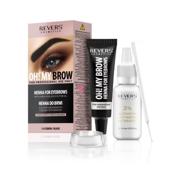 Vopsea de sprancene REVERS Henna Oh! My Brow cu ulei de argan si de ricin, NEGRU, 30 ml, art 96884